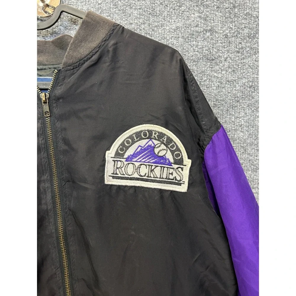 VTG JH Silk Colorado Rockies MLB Bomber Jacket Men's Black Purple Full Zip - M
